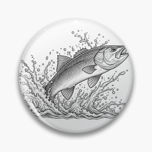 Item preview, Leaping Bass Fish with Water Splashes — Detailed Line Art Illustration designed and sold by Tee Visions.