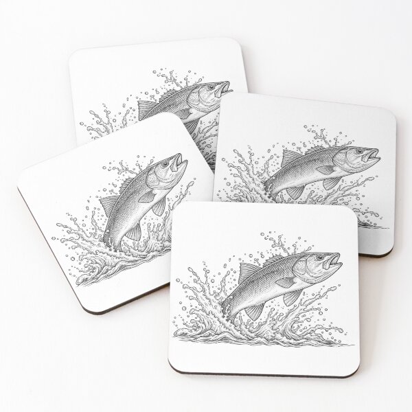 Item preview, Leaping Bass Fish with Water Splashes — Detailed Line Art Illustration designed and sold by Tee Visions.