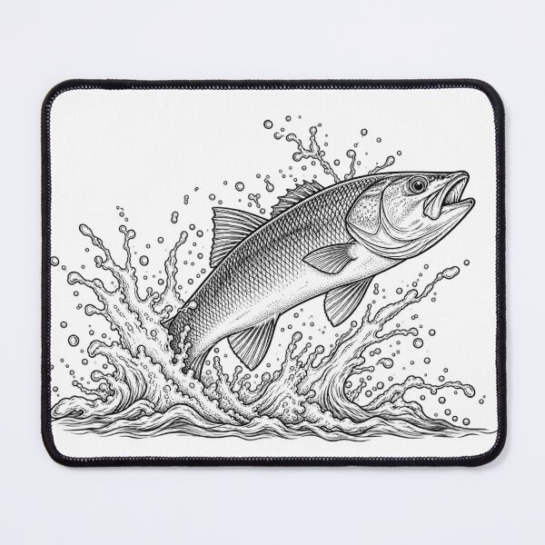 Item preview, Leaping Bass Fish with Water Splashes — Detailed Line Art Illustration designed and sold by Tee Visions.