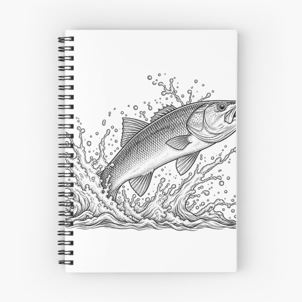 Item preview, Leaping Bass Fish with Water Splashes — Detailed Line Art Illustration designed and sold by Tee Visions.