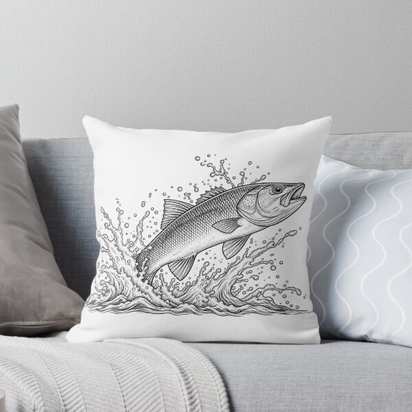 Item preview, Leaping Bass Fish with Water Splashes — Detailed Line Art Illustration designed and sold by Tee Visions.