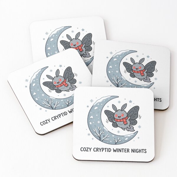 Item preview, Cozy Cryptid Winter Nights Cute Mothman Red Scarf Snow Crescent Moon designed and sold by raedattia.