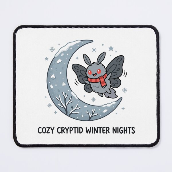 Item preview, Cozy Cryptid Winter Nights Cute Mothman Red Scarf Snow Crescent Moon designed and sold by raedattia.