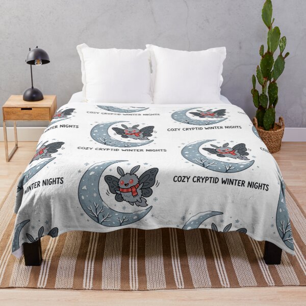 Item preview, Cozy Cryptid Winter Nights Cute Mothman Red Scarf Snow Crescent Moon designed and sold by raedattia.