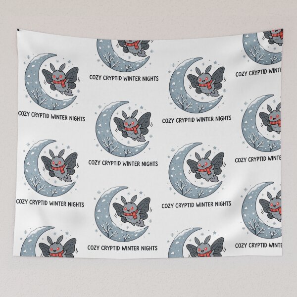 Item preview, Cozy Cryptid Winter Nights Cute Mothman Red Scarf Snow Crescent Moon designed and sold by raedattia.