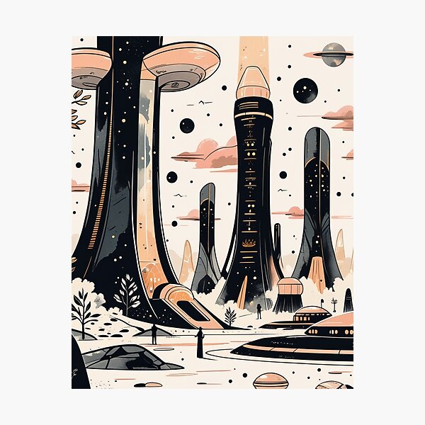 Item preview, Retro Futuristic Space City – Cosmic Sci Fi Landscape designed and sold by Hustlingminds.