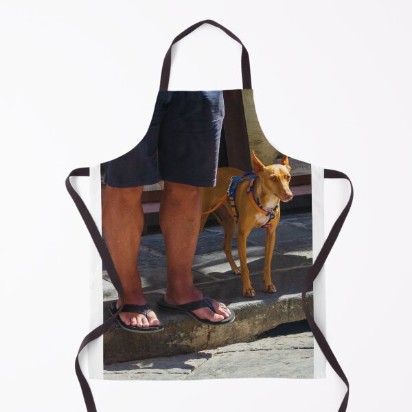 Item preview, Small Tan Dog On Leash Standing Next To Owner's Legs In Sandals On Stone Street designed and sold by Nmallia.