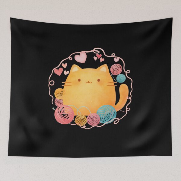 Item preview, Cute Watercolor Cat with Yarn Balls designed and sold by SunandShade.