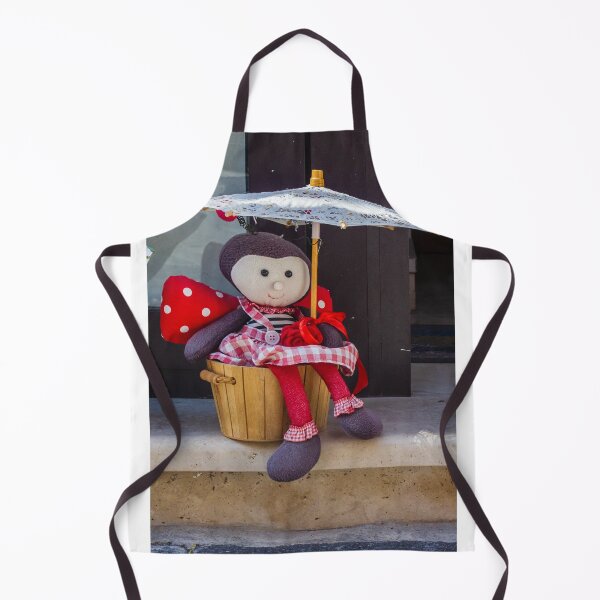 Item preview, Cute Cloth Doll Sitting in Wooden Basket Holding Lace Umbrella in Red Gingham Dress designed and sold by Nmallia.