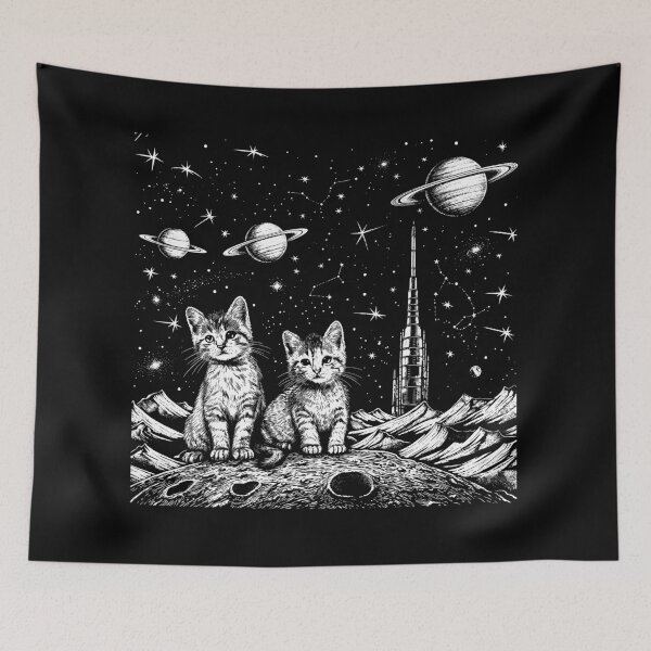 Item preview, Cosmic Kittens: Lunar Exploration - Vintage Woodcut Style designed and sold by Shopeon Designs.