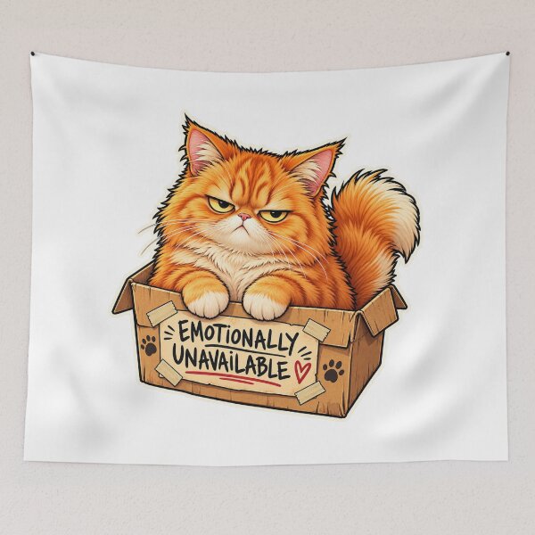 Item preview, Emotionally Unavailable – Funny Orange Cat in Cardboard Box designed and sold by zenithviv.