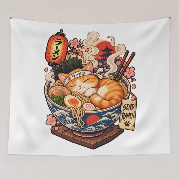 Item preview, Chubby Cat Ramen Bowl Pastel Lofi Japanese Art designed and sold by LuxeBuzz.
