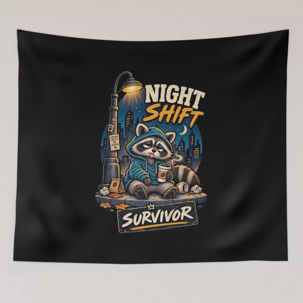 Item preview, Night Shift Survivor Raccoon Hoodie Coffee Funny Night Shift Worker Vintage Retro Graphic designed and sold by zenithviv.