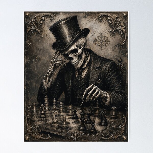 Item preview, Vintage Skeleton playing chess funny  designed and sold by KashaDesign.