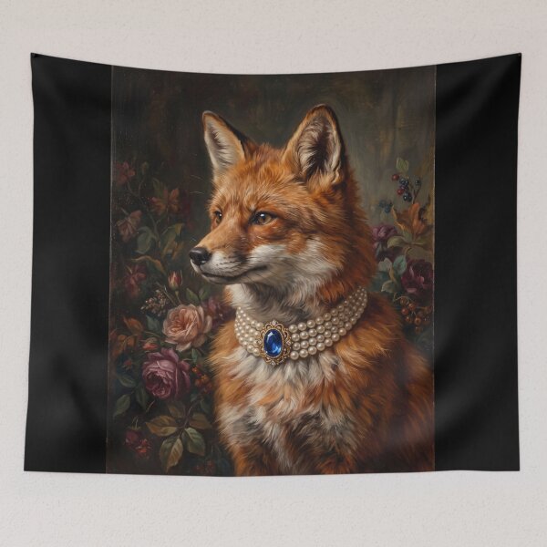 Item preview, Royal Fox in Pearl Necklace Painting designed and sold by The Real Beast Art.