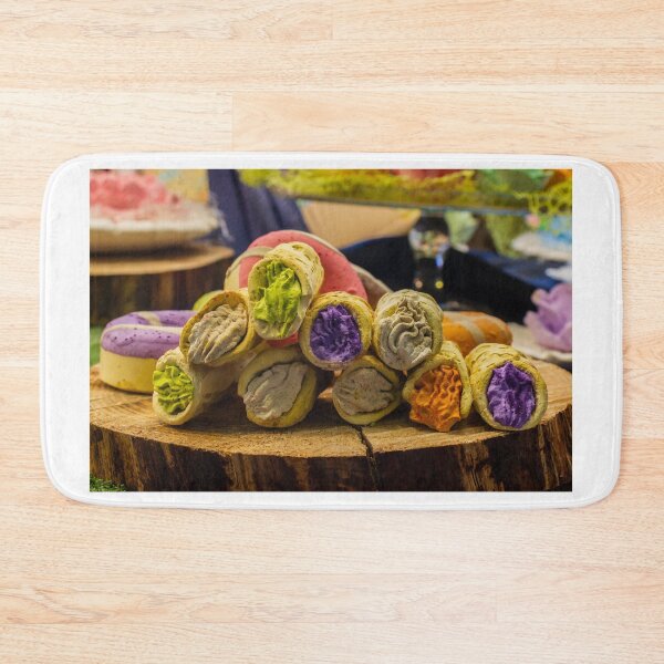 Item preview, Colorful Soap Donuts and Rolled Bath Soap Bars on Rustic Wooden Display at Market designed and sold by Nmallia.