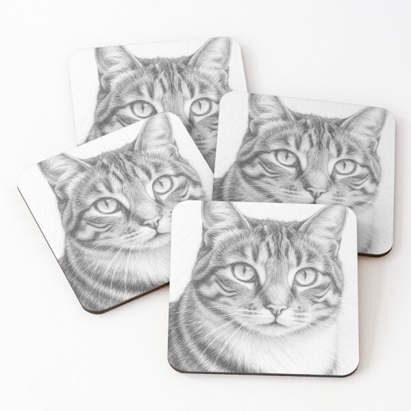 Item preview, Detailed Black and White Cat Portrait Pencil Drawing - Tabby Cat Artwork designed and sold by Leon Woods Pencil Art.