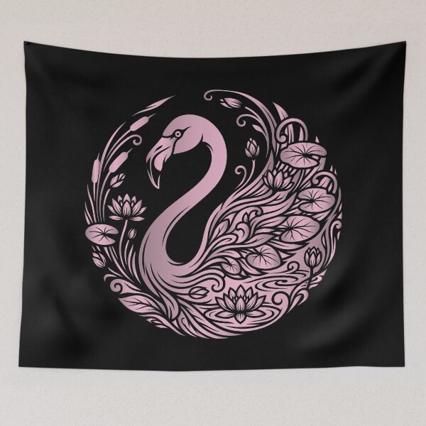 Item preview, Elegant Flamingo Lotus Pond Vector Stencil Art designed and sold by ZUMERI.