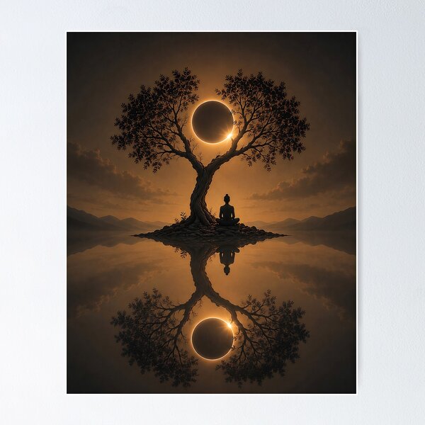 Item preview, The Eclipse Held Still – Celestial Eclipse Tree Art designed and sold by SacredLensV.