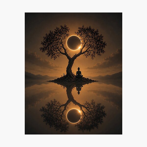 Item preview, The Eclipse Held Still – Celestial Eclipse Tree Art designed and sold by SacredLensV.