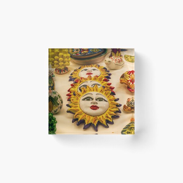 Item preview, Colorful Ceramic Sun Face Wall Plaques and Hand-Painted Souvenirs Displayed on Table designed and sold by Nmallia.