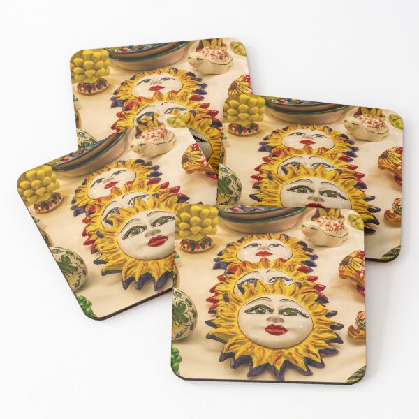 Item preview, Colorful Ceramic Sun Face Wall Plaques and Hand-Painted Souvenirs Displayed on Table designed and sold by Nmallia.