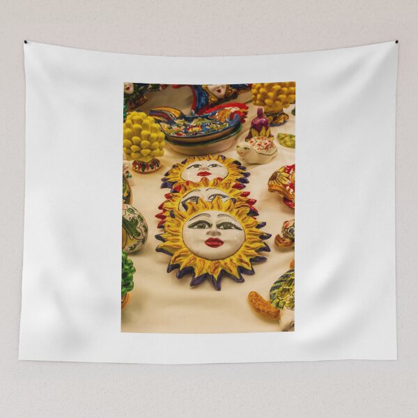 Item preview, Colorful Ceramic Sun Face Wall Plaques and Hand-Painted Souvenirs Displayed on Table designed and sold by Nmallia.
