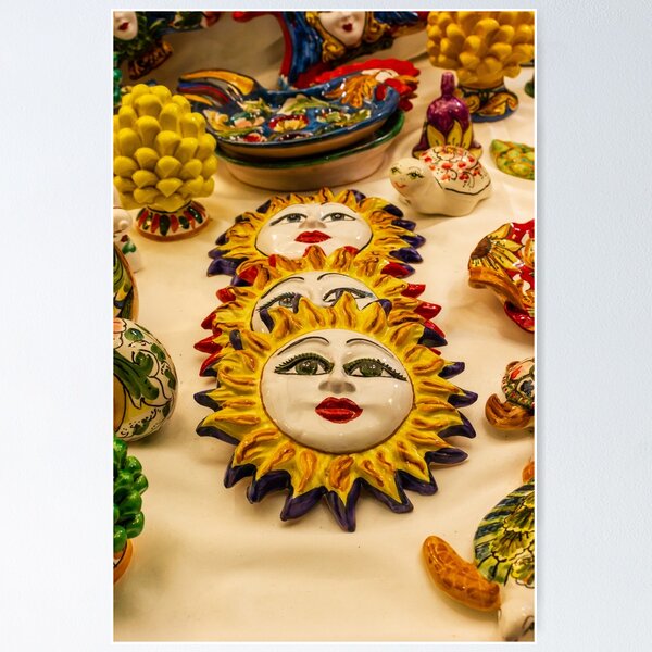 Item preview, Colorful Ceramic Sun Face Wall Plaques and Hand-Painted Souvenirs Displayed on Table designed and sold by Nmallia.