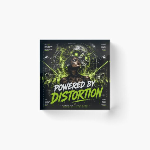 Artikelvorschau, Powered by Distortion – Neon Green Hardcore Techno Artwork entworfen und verkauft von Peter Kaul.