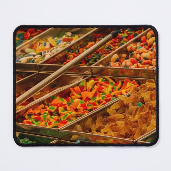 Item preview, Colorful Assorted Gummy Candy Display In Metal Trays With Scoop At Sweet Shop Counter designed and sold by Nmallia.