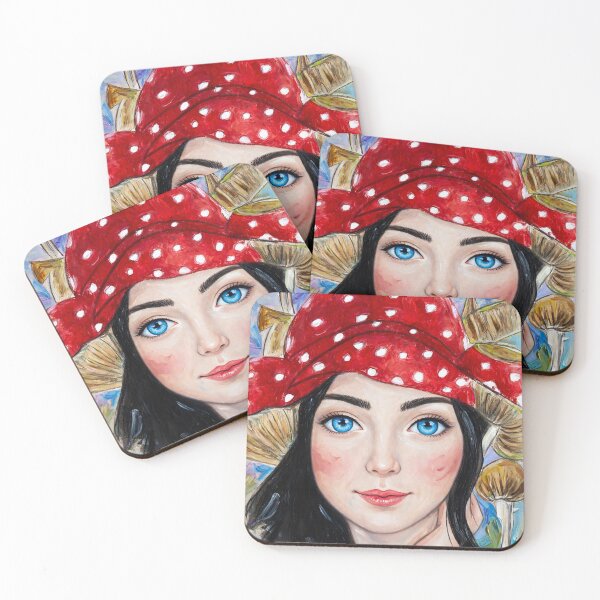 Item preview, Forest Fairy Girl with Red Polka Dot Scarf - Watercolor Mushroom Art designed and sold by MAISON SYLVIE.
