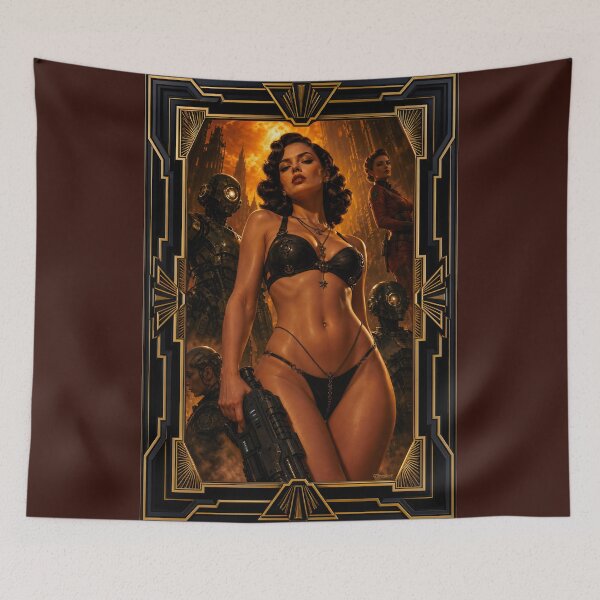 Item preview, The Golden Pulp Fiction Pinup Glamour Of Solene Juvet Breathtaking AI Concept Art by Xzendor7 designed and sold by Xzendor7 Digital Art Creations.