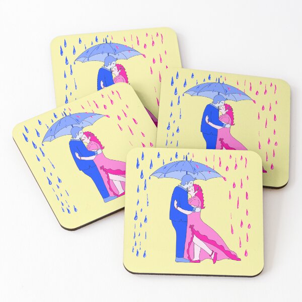 Item preview, Rain Love Umbrella Pink And Blue with yellow background  designed and sold by missmann.
