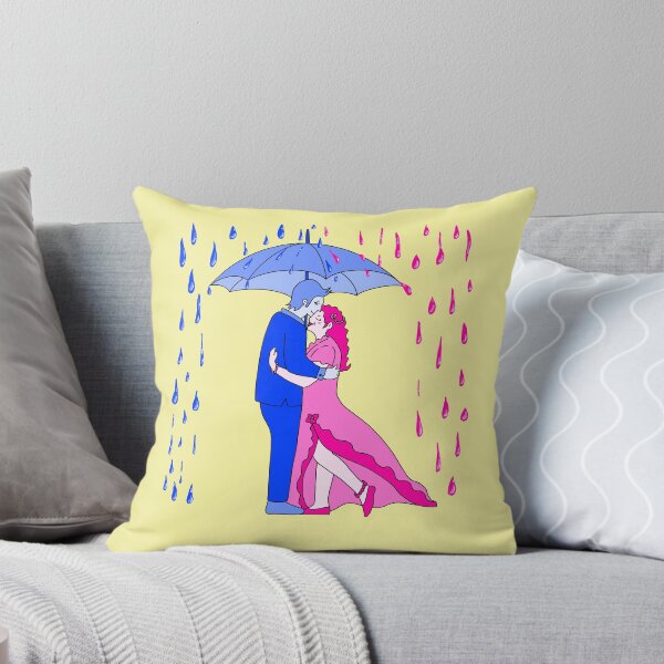 Item preview, Rain Love Umbrella Pink And Blue with yellow background  designed and sold by missmann.