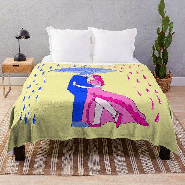 Item preview, Rain Love Umbrella Pink And Blue with yellow background designed and sold by missmann.