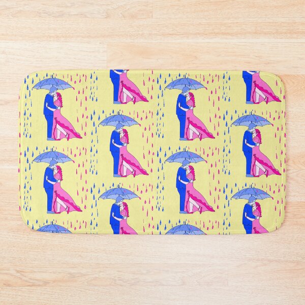 Item preview, Rain Love Umbrella Pink And Blue with yellow background  designed and sold by missmann.