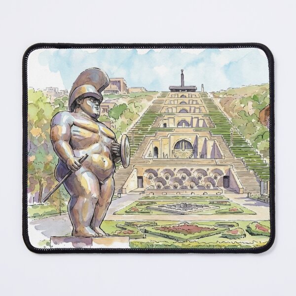 Item preview, Yerevan Cascade Warrior Fernando Botero Sculpture Watercolor Art designed and sold by NareArt.