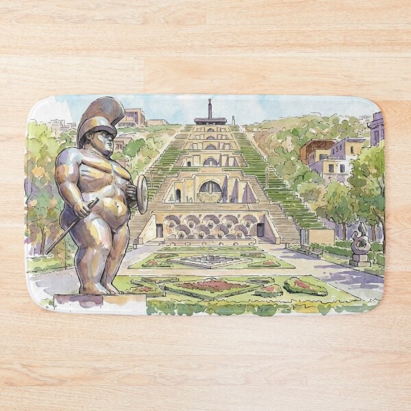 Item preview, Yerevan Cascade Warrior Fernando Botero Sculpture Watercolor Art designed and sold by NareArt.