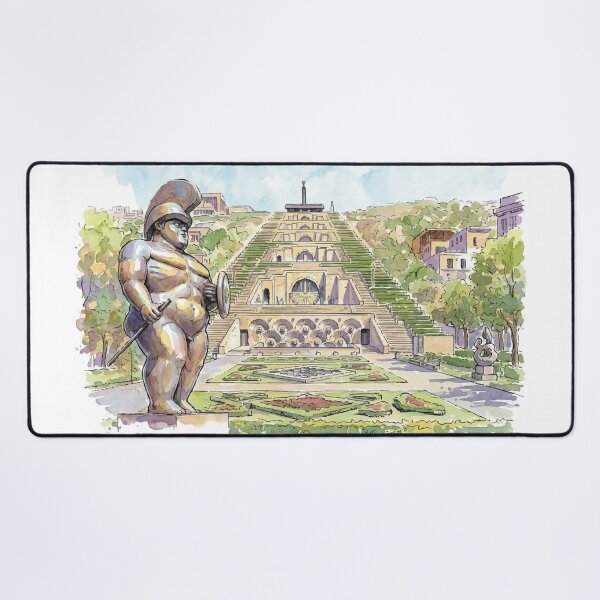 Item preview, Yerevan Cascade Warrior Fernando Botero Sculpture Watercolor Art designed and sold by NareArt.