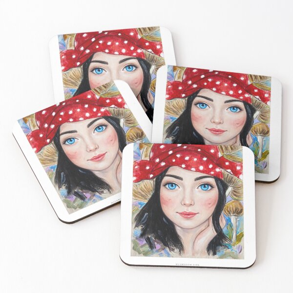 Item preview, Mushroom Forest Fairy Girl - Watercolor Fantasy Art with Red Scarf designed and sold by MAISON SYLVIE.