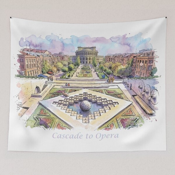 Item preview, Yerevan Cascade View to Opera Theater Armenia Watercolor Art designed and sold by NareArt.