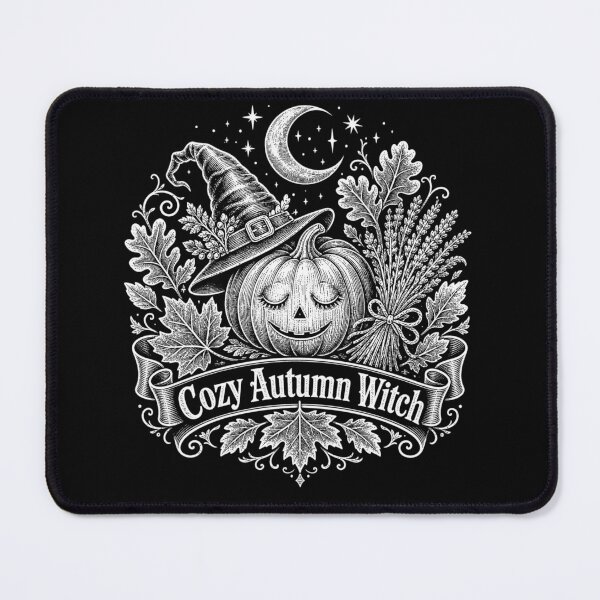 Item preview, Cozy Autumn Witch – Carved Pumpkin, Witch Hat and Autumn Leaves Vintage Engraving Design designed and sold by CosmicFlora Studio.