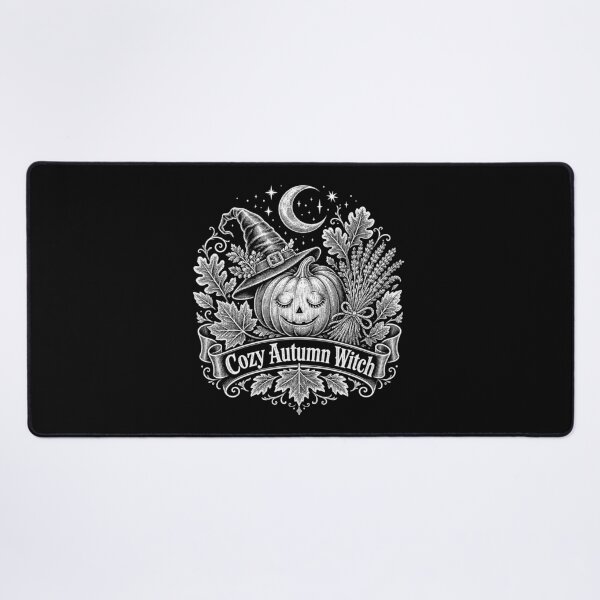 Item preview, Cozy Autumn Witch – Carved Pumpkin, Witch Hat and Autumn Leaves Vintage Engraving Design designed and sold by CosmicFlora Studio.