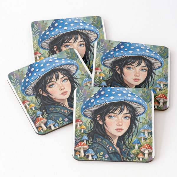 Aperçu de l'œuvre Blue Mushroom Fairy Girl - Cottagecore Fantasy Forest Art créée et vendue par MAISON SYLVIE.
