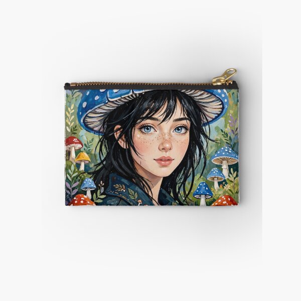 Item preview, Blue Mushroom Fairy Girl - Cottagecore Fantasy Forest Art designed and sold by MAISON SYLVIE.