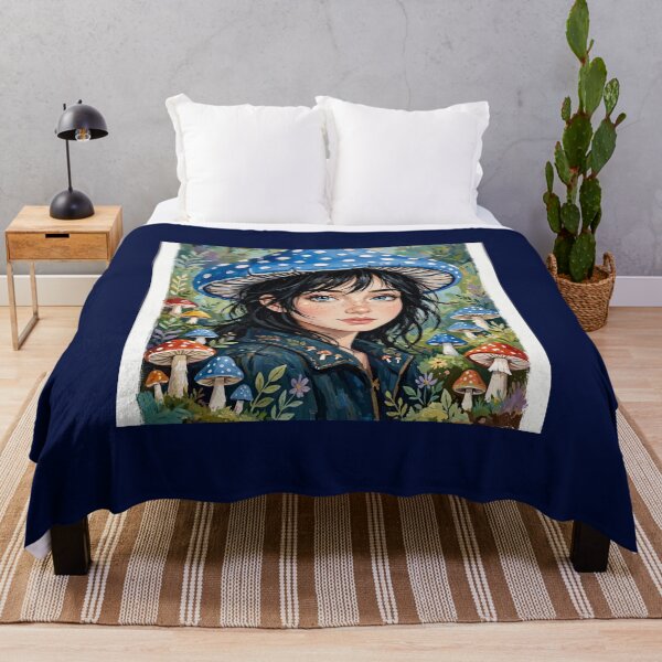Item preview, Blue Mushroom Fairy Girl - Cottagecore Fantasy Forest Art designed and sold by MAISON SYLVIE.