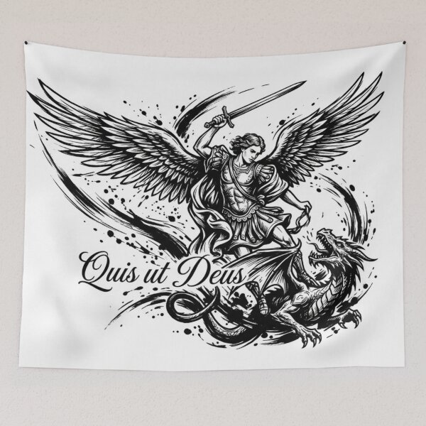 Item preview, Saint Michael the Archangel Quis Ut Deus White Background designed and sold by MantoSagrado.
