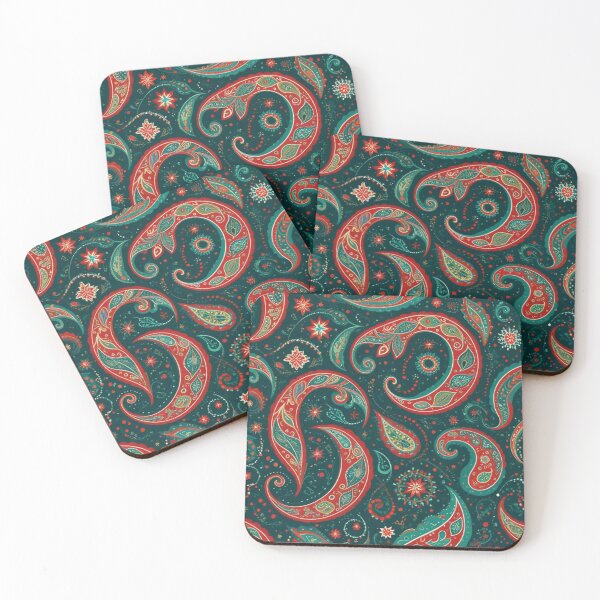 Item preview, Festive Teal and Red Paisley Pattern Art designed and sold by Harmonic_Layers.