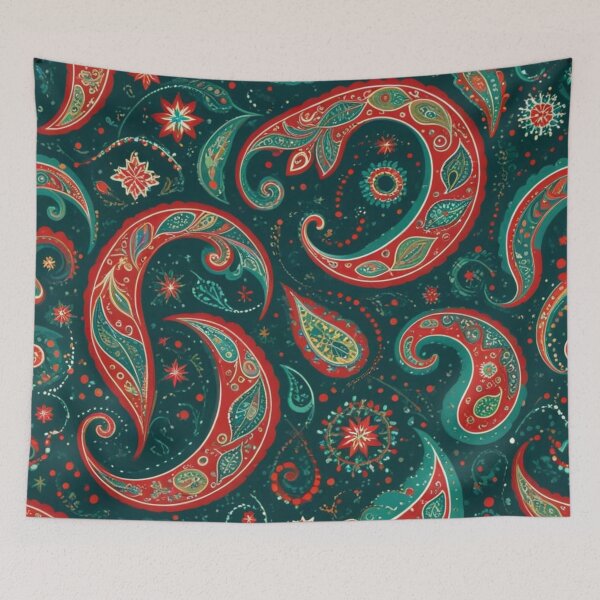 Item preview, Festive Teal and Red Paisley Pattern Art designed and sold by Harmonic_Layers.