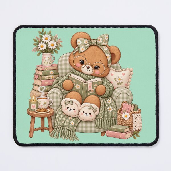 Item preview, Cozy Sage Reading Bear designed and sold by PixelChaptersByKira.